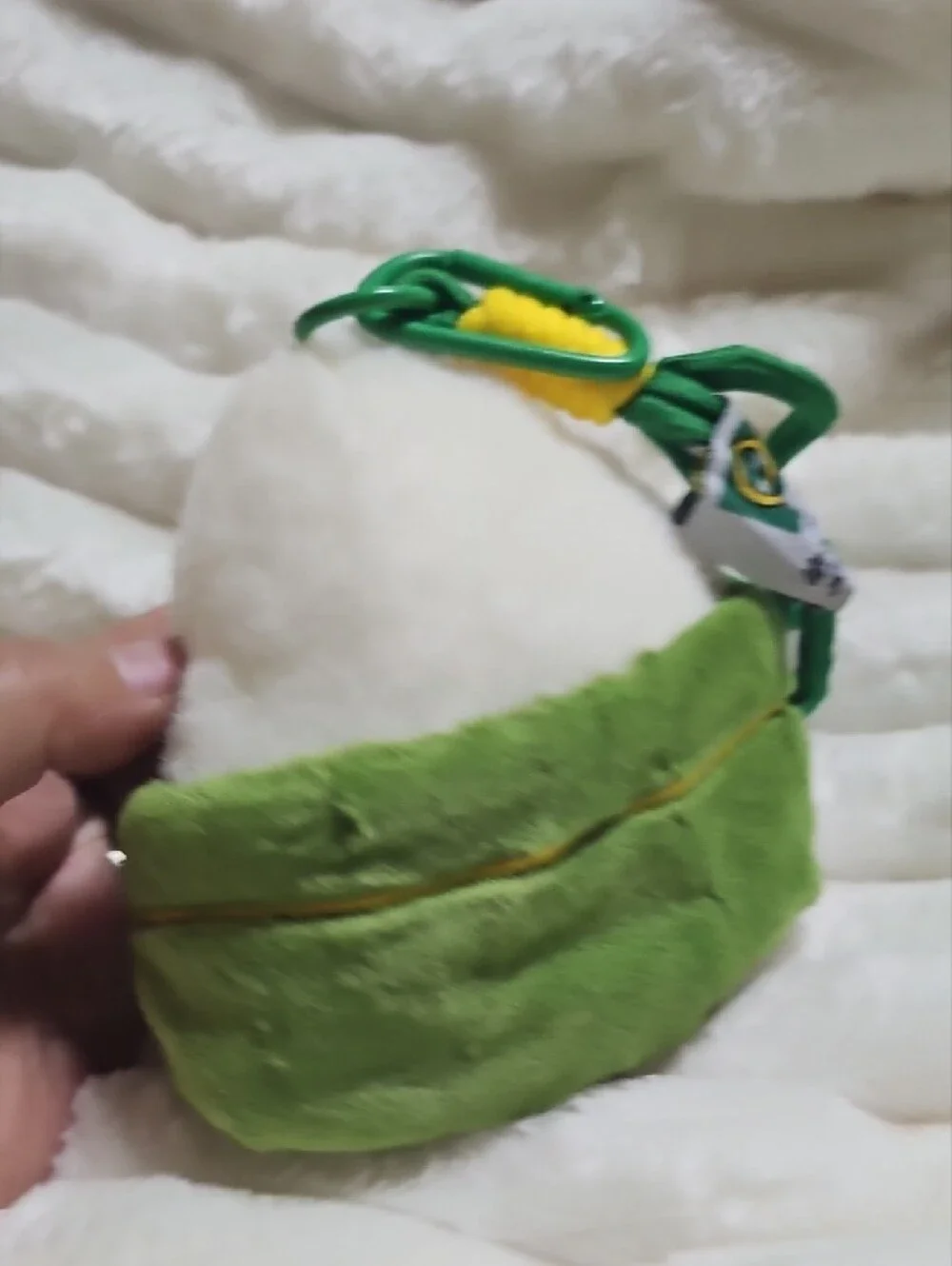 Source Unknown White & Green Plush Rice Ball Keychain. New No Tag